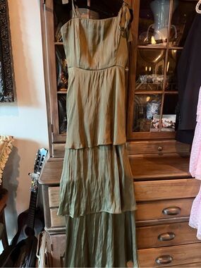 Olive Green Tiered Maxi Dress with Tie Strap
